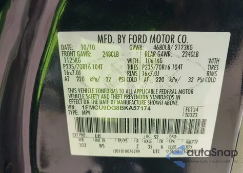 2011 Ford Escape Xlt из США, поврежденный, VIN 1FMCU9DG8BKA57174